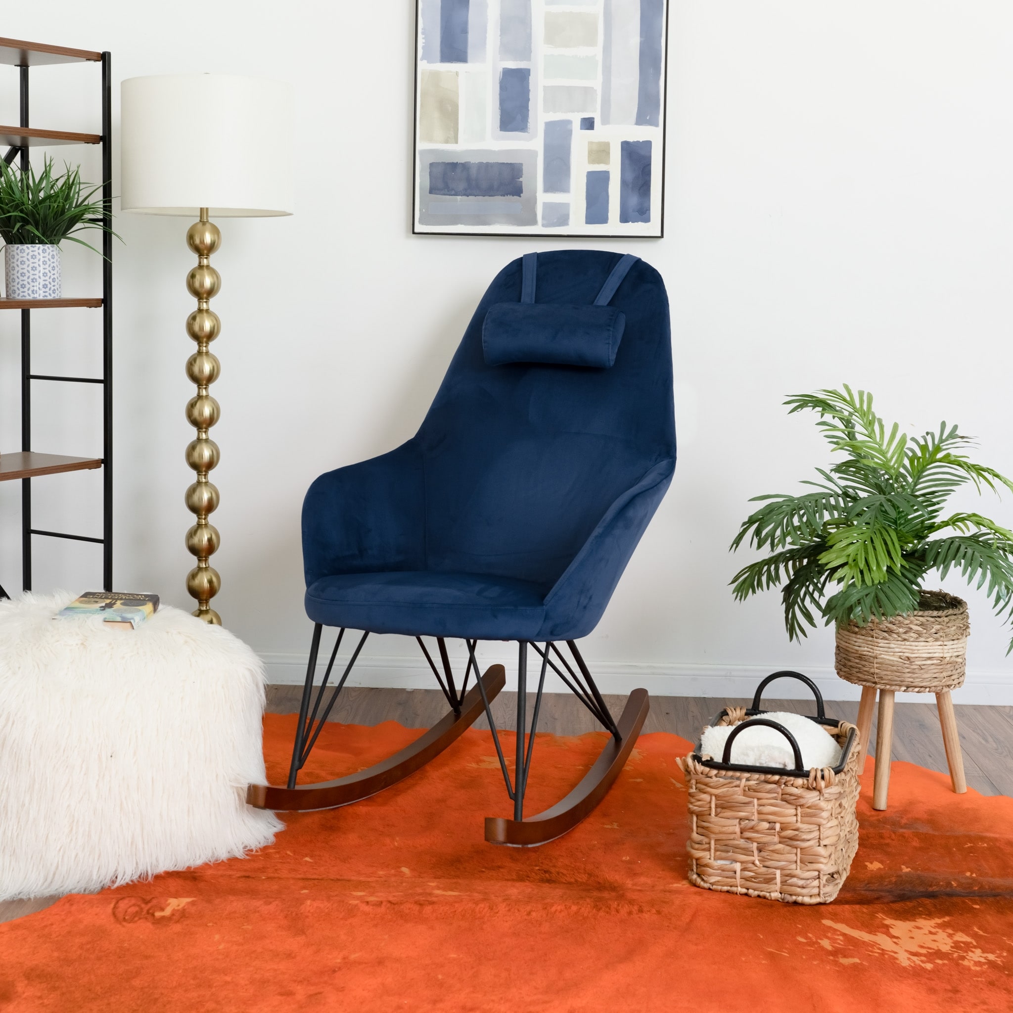 Blue velvet rocking hot sale chair